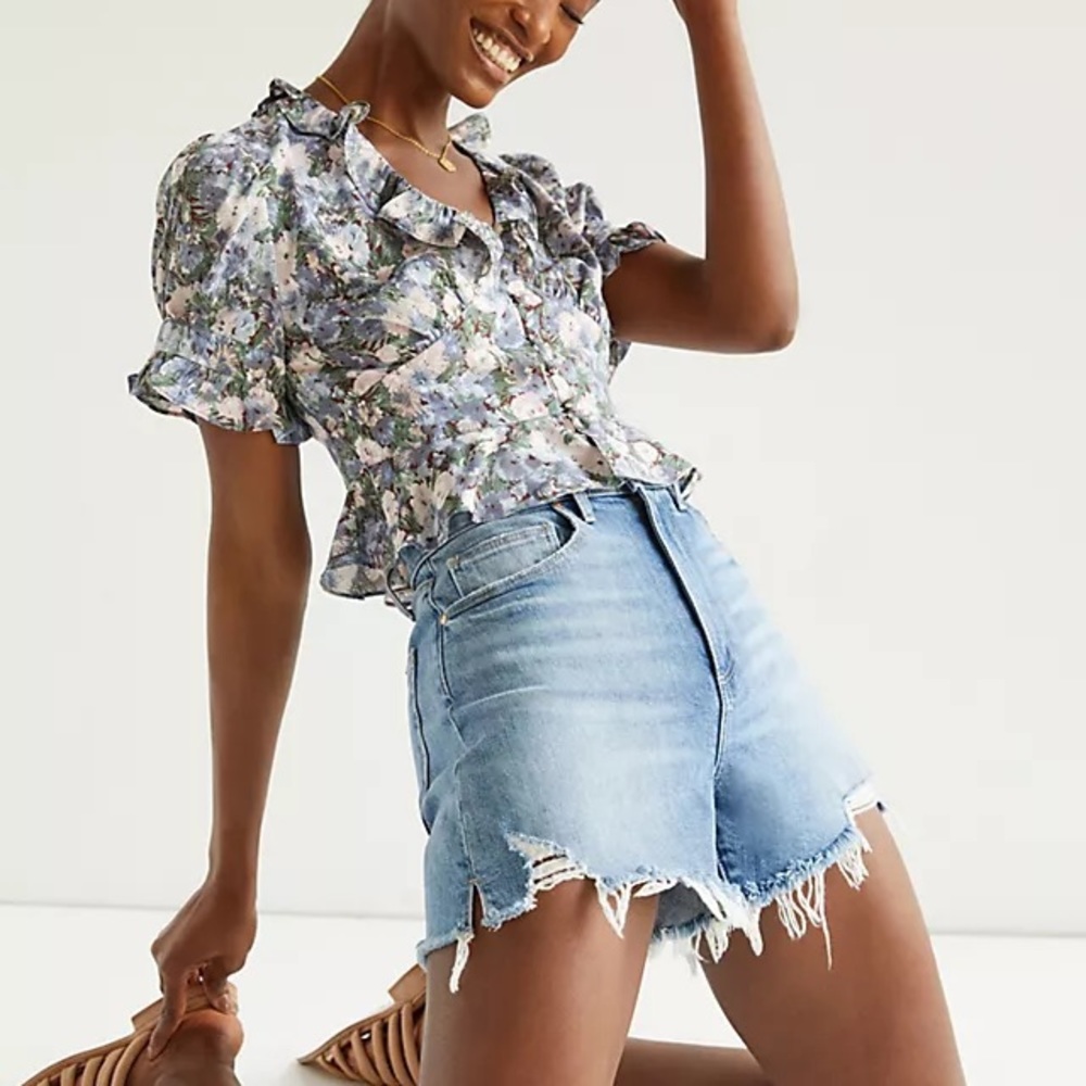 PAIGE Ultra High-Rise Frayed Denim Shorts